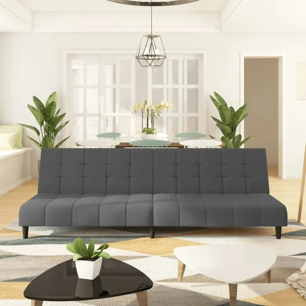 2-Seater Sofa Bed Dark Grey Velvet 375764