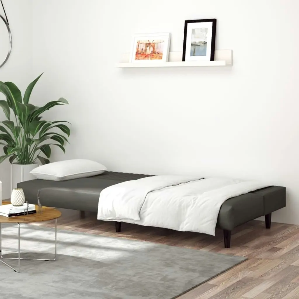 2-Seater Sofa Bed Grey Faux Leather 337663