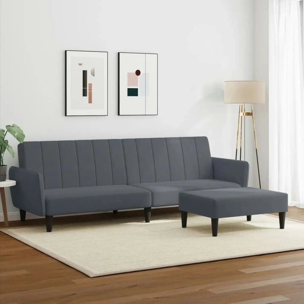 2-Seater Sofa Bed with Footstool Dark Grey Velvet 3216251