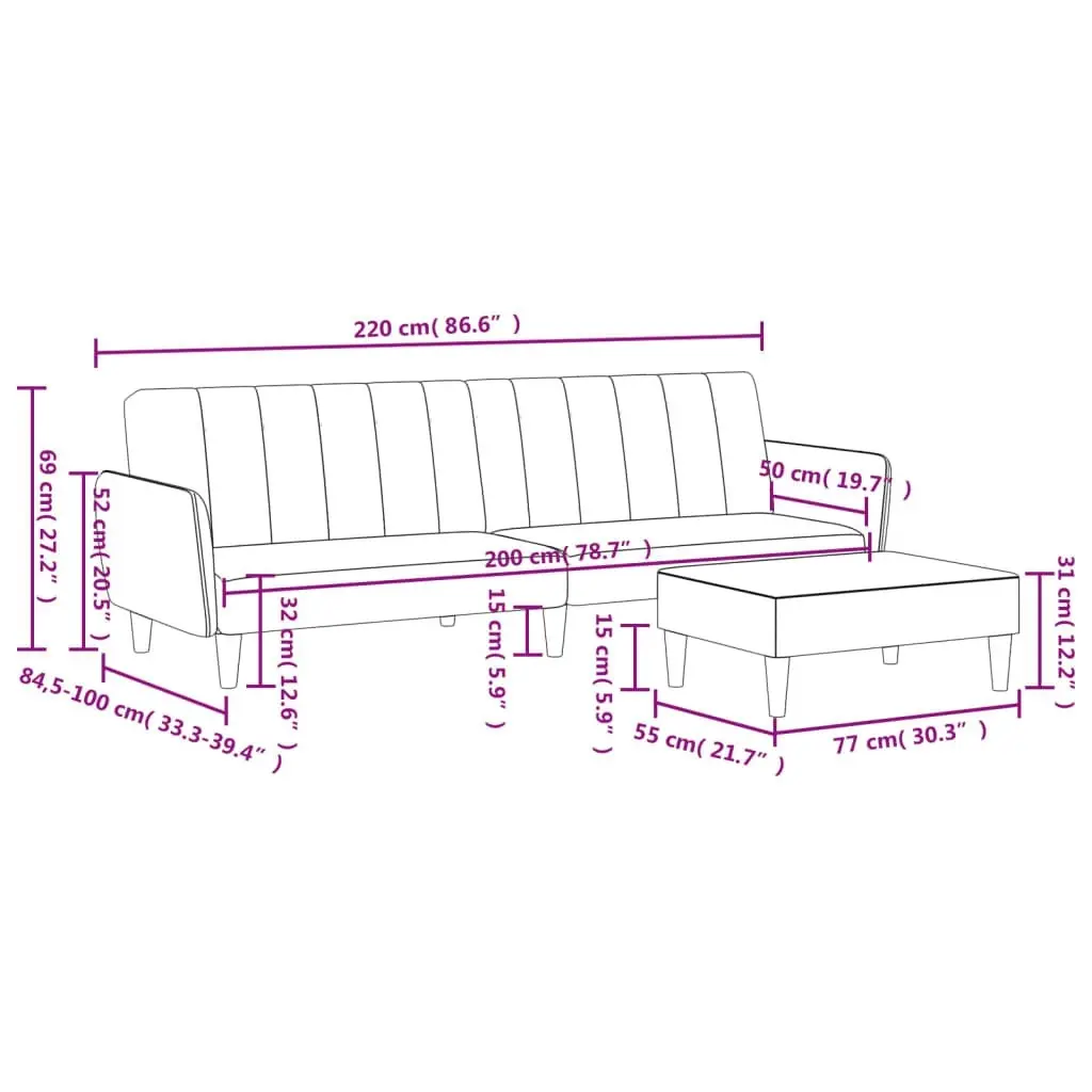 2-Seater Sofa Bed with Footstool Dark Grey Velvet 3216251