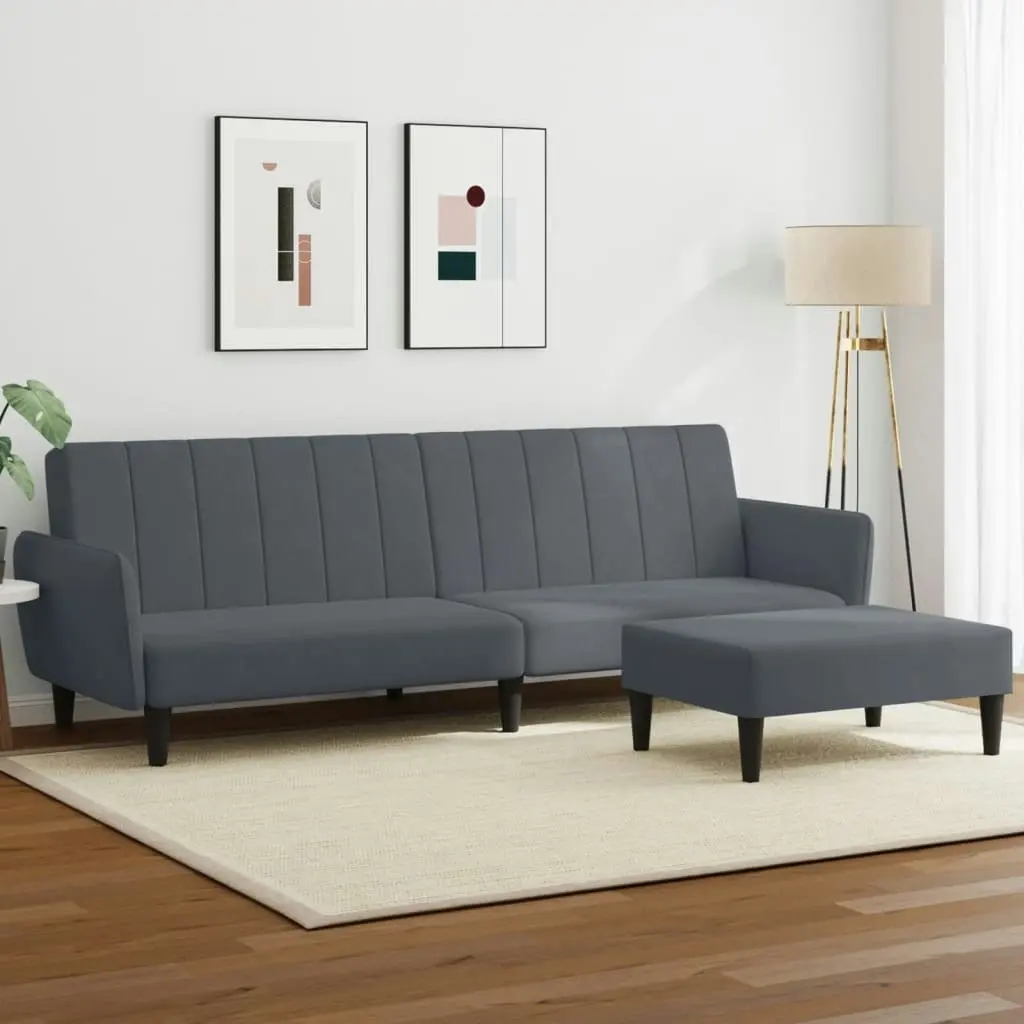 2-Seater Sofa Bed with Footstool Dark Grey Velvet 3216251