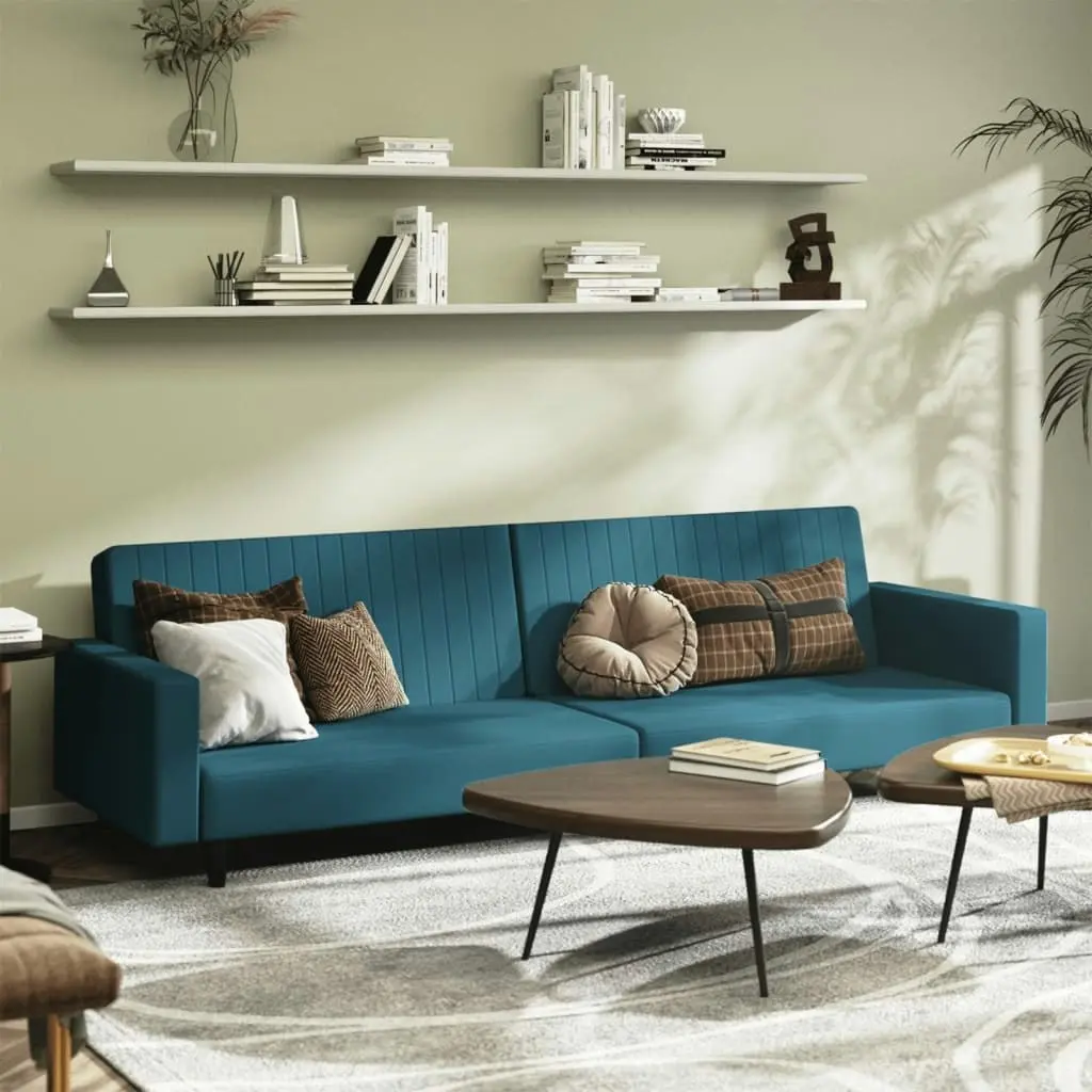 2-Seater Sofa Bed Blue Velvet 375936