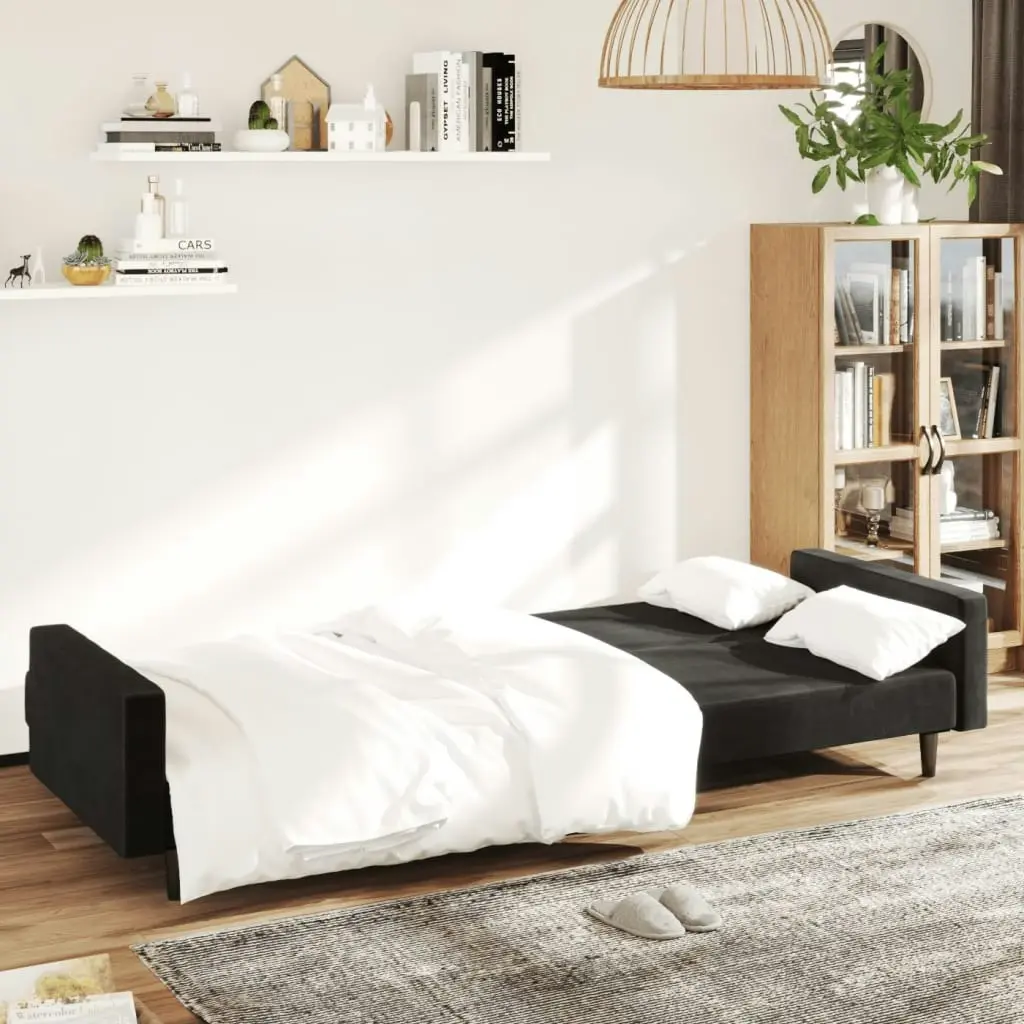 2-Seater Sofa Bed Black Velvet 375740