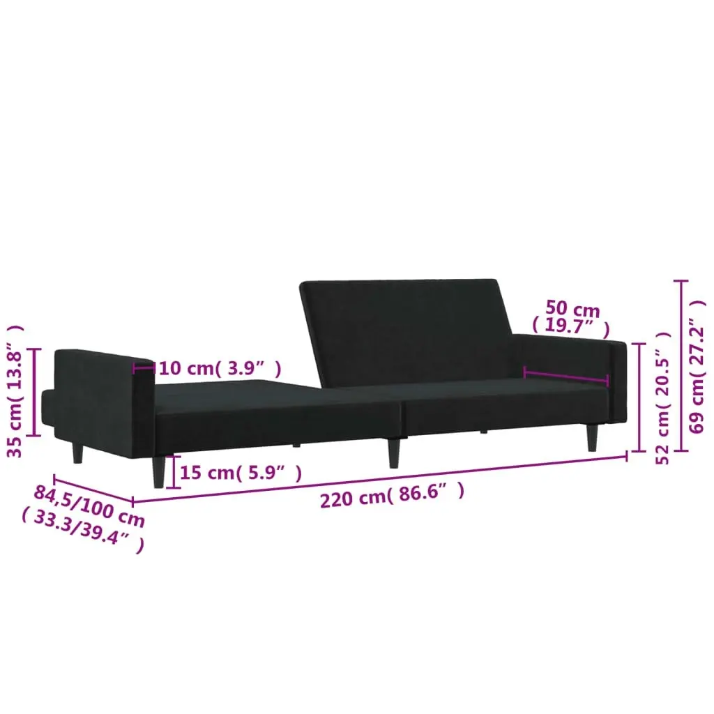 2-Seater Sofa Bed Black Velvet 375740