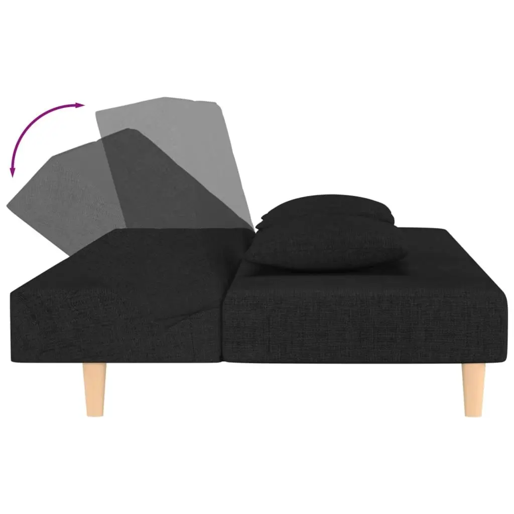 2-Seater Sofa Bed with Two Pillows Black Fabric 337594