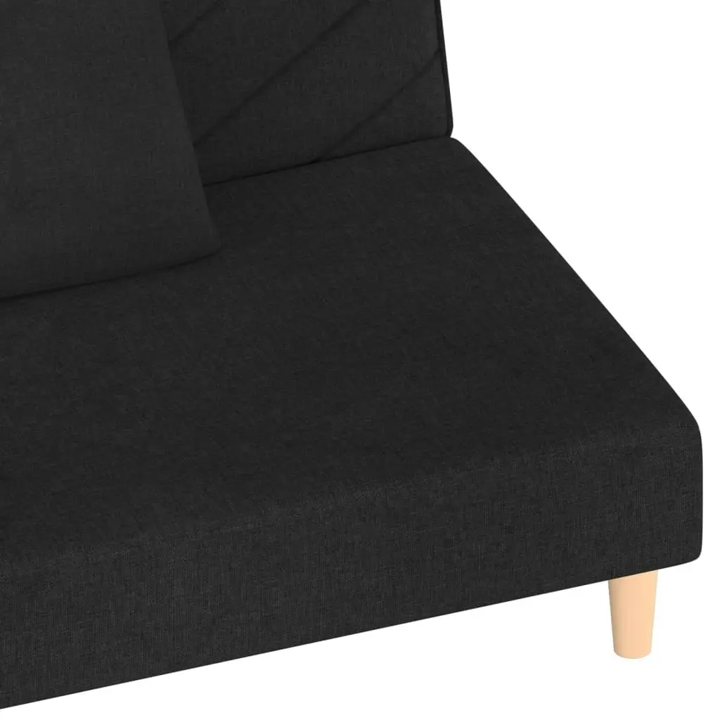 2-Seater Sofa Bed with Two Pillows Black Fabric 337594