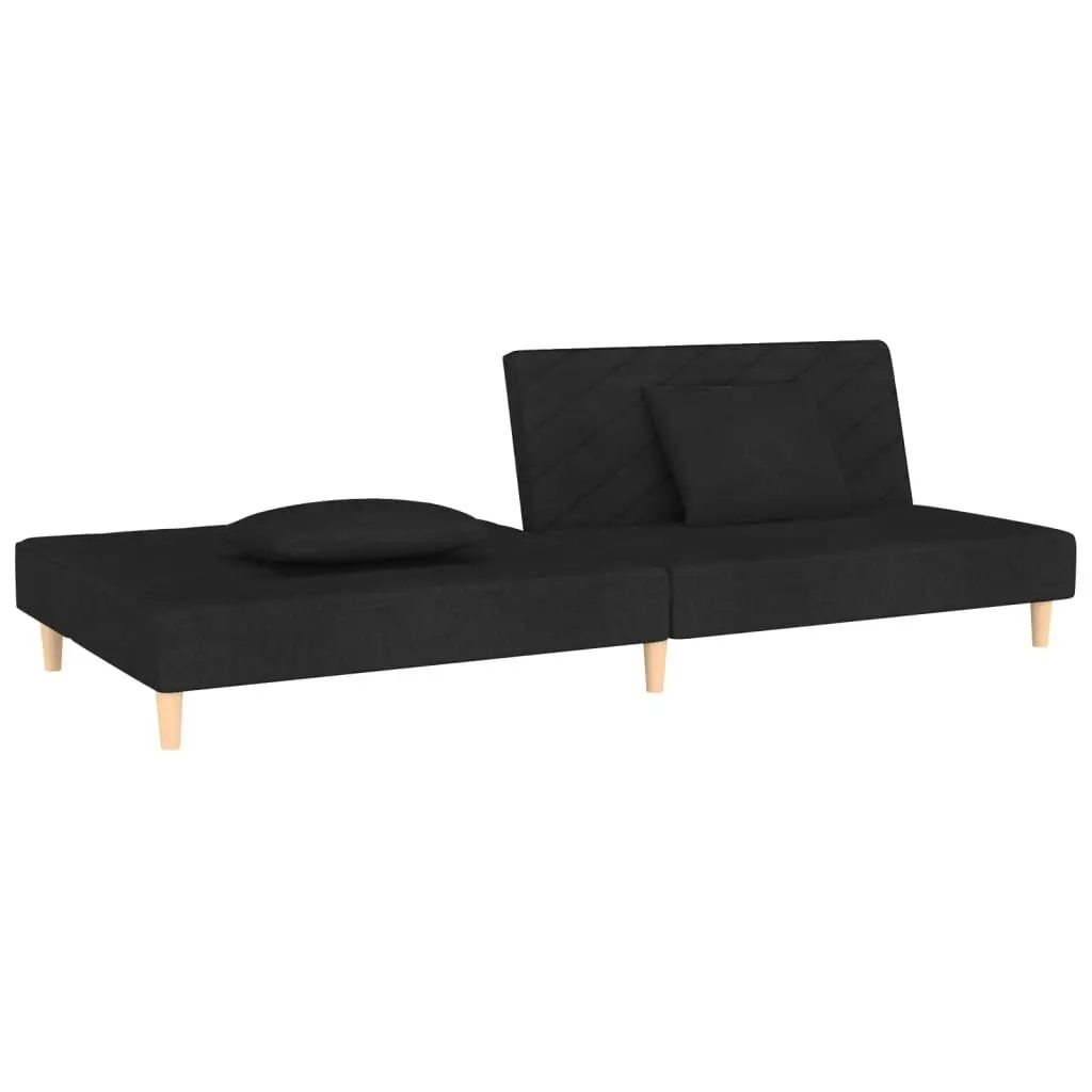 2-Seater Sofa Bed with Two Pillows Black Fabric 337594