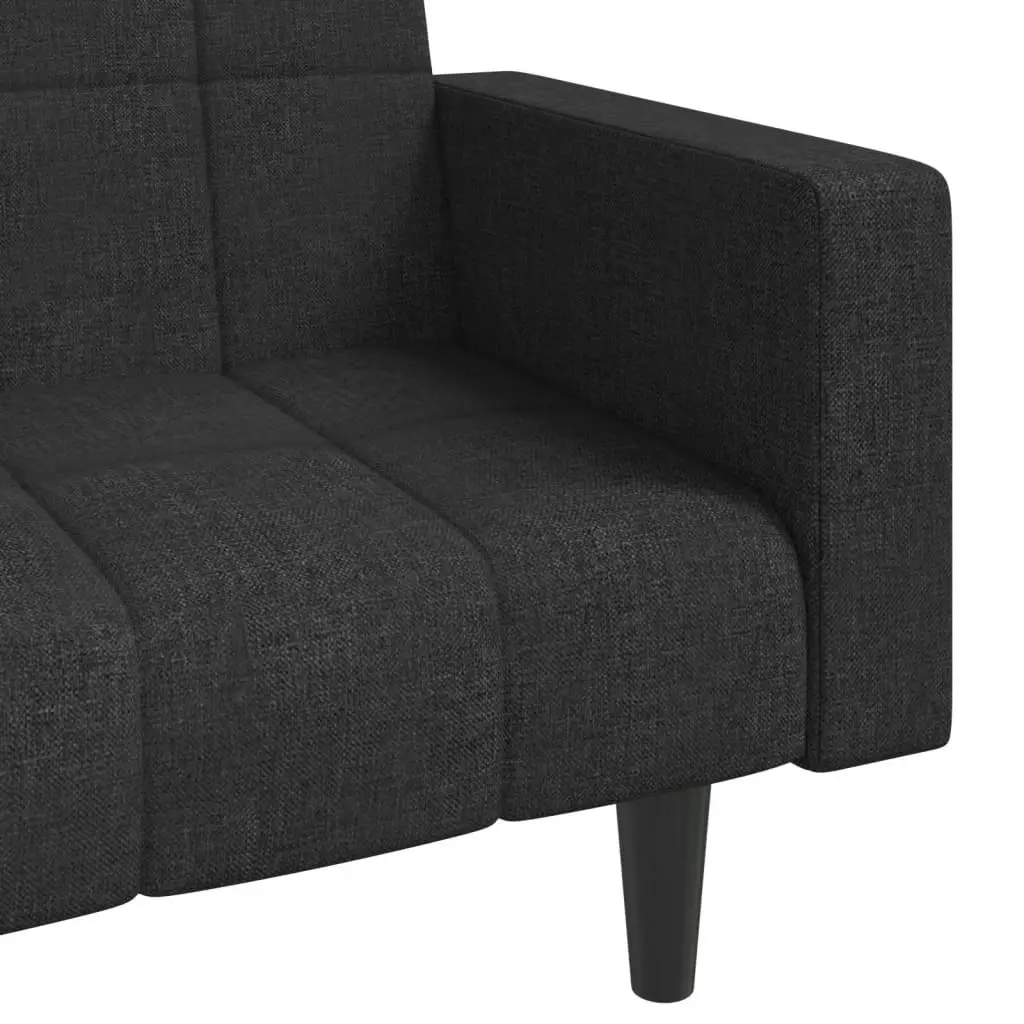 2-Seater Sofa Bed with Two Pillows Black Fabric 375835