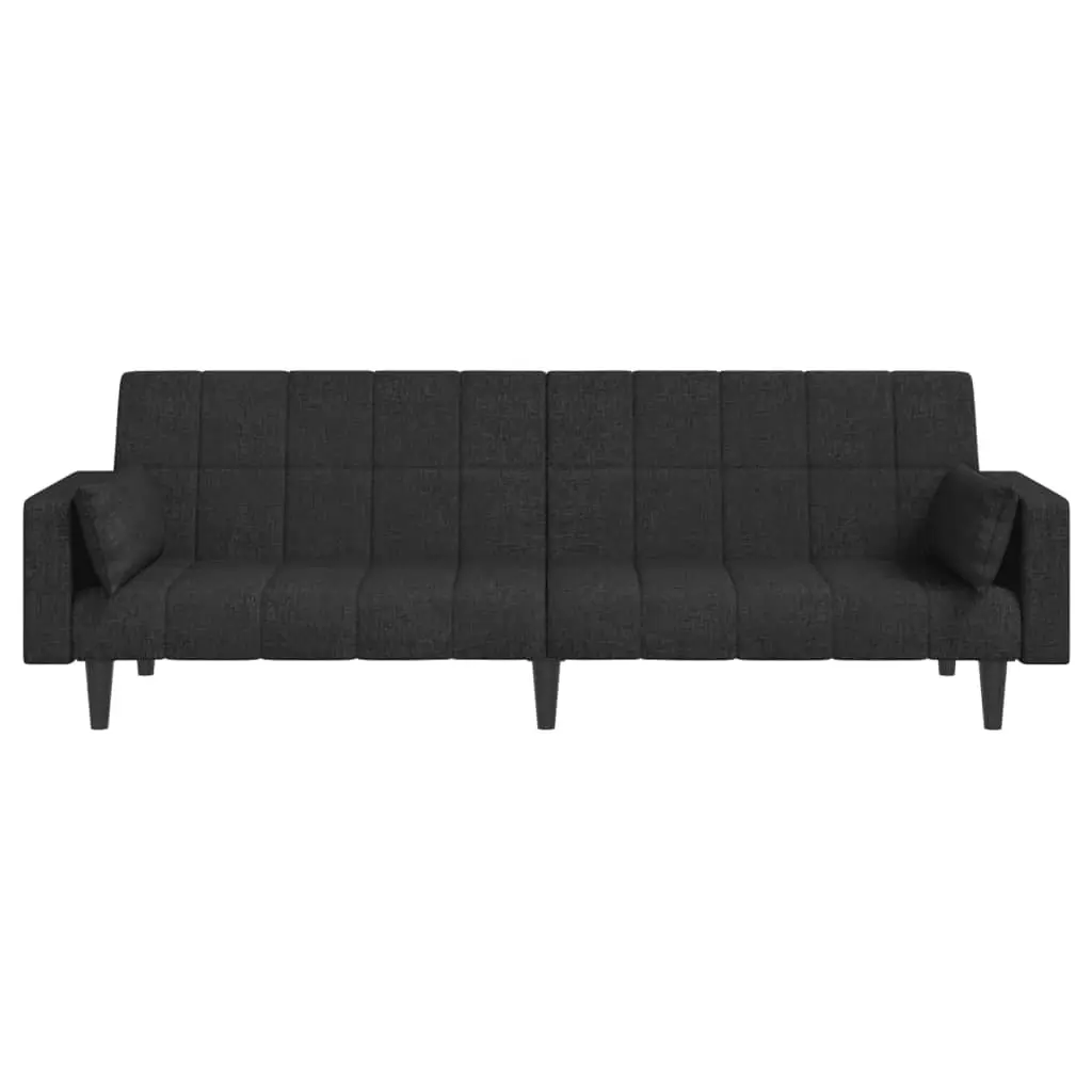 2-Seater Sofa Bed with Two Pillows Black Fabric 375835