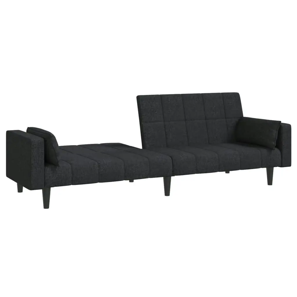 2-Seater Sofa Bed with Two Pillows Black Fabric 375835