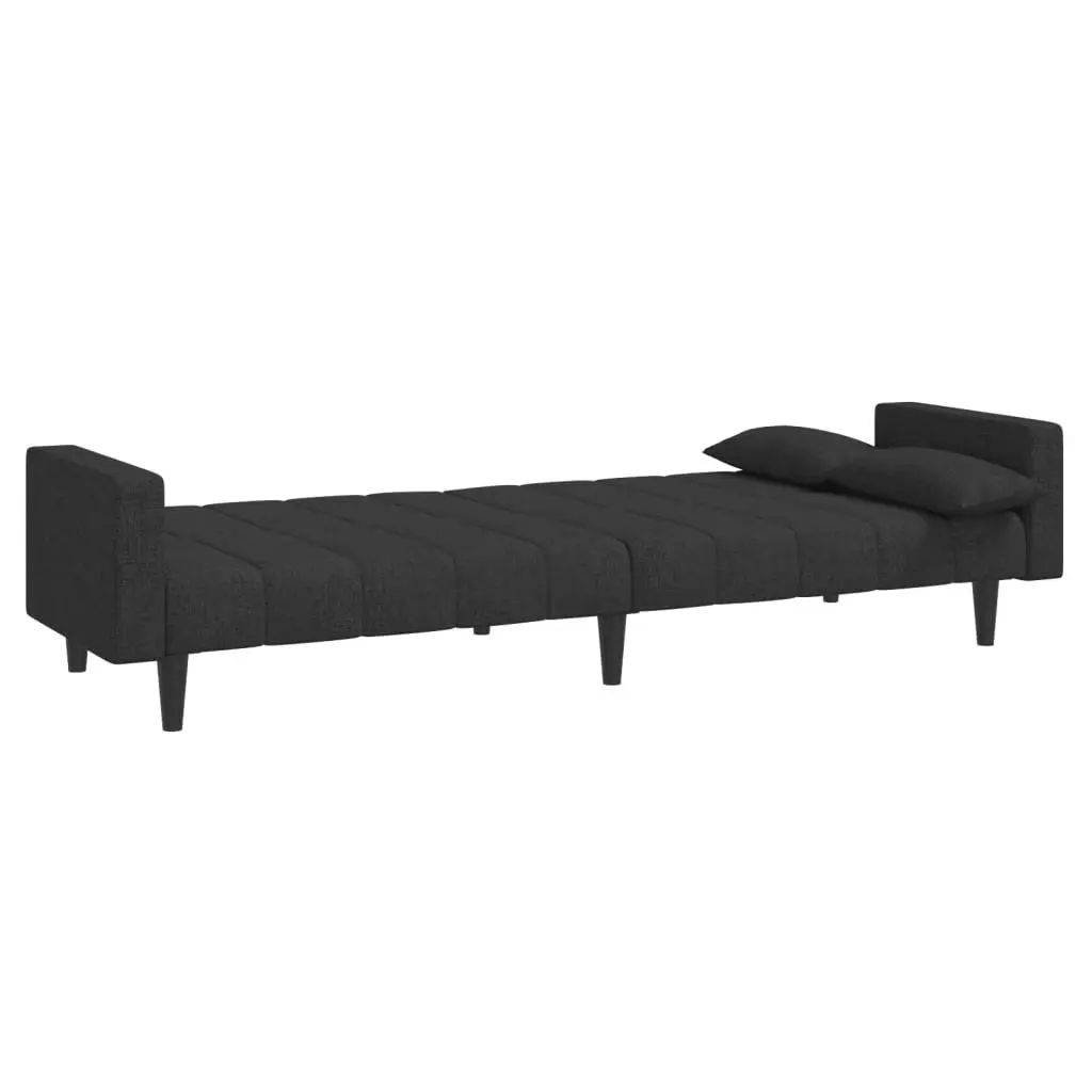 2-Seater Sofa Bed with Two Pillows Black Fabric 375835