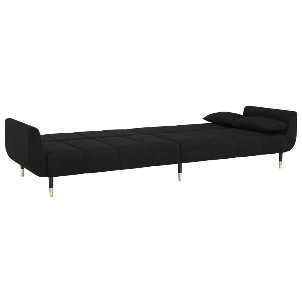 2-Seater Sofa Bed with Two Pillows Black Velvet 337588