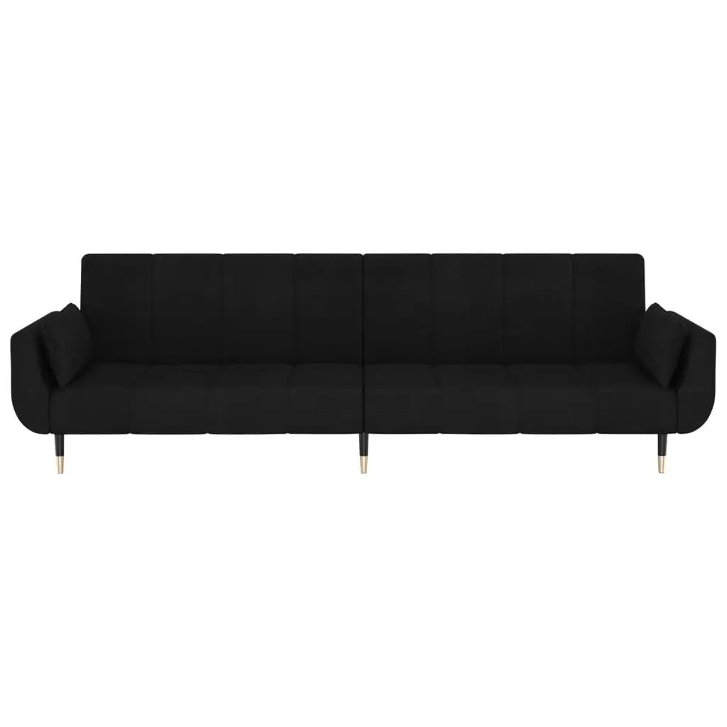 2-Seater Sofa Bed with Two Pillows Black Velvet 337588