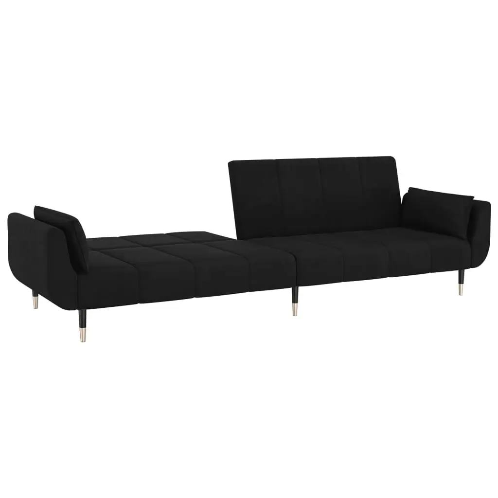 2-Seater Sofa Bed with Two Pillows Black Velvet 337588