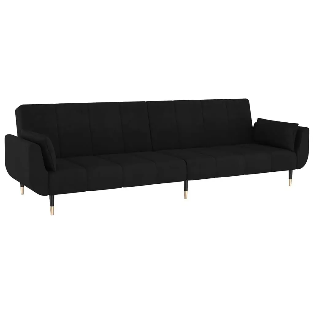 2-Seater Sofa Bed with Two Pillows Black Velvet 337588