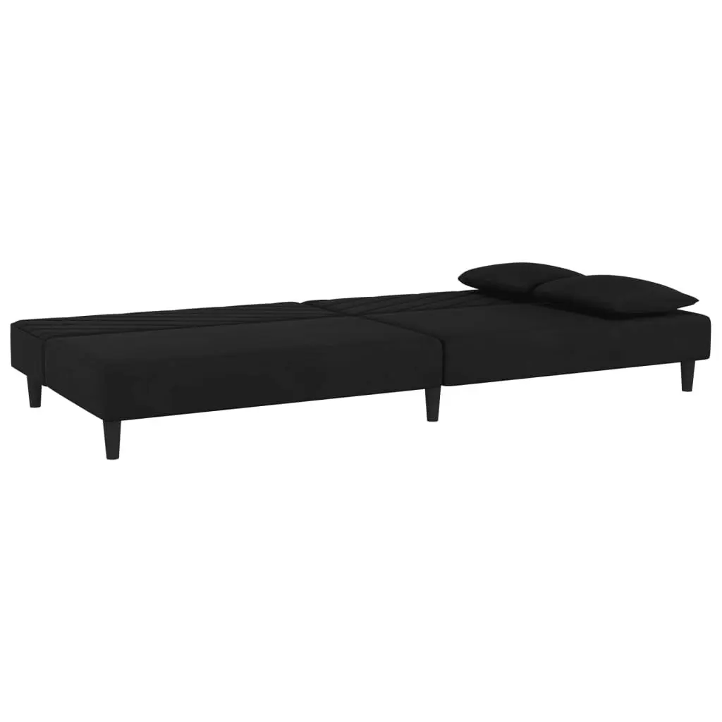 2-Seater Sofa Bed with Two Pillows Black Velvet 375915