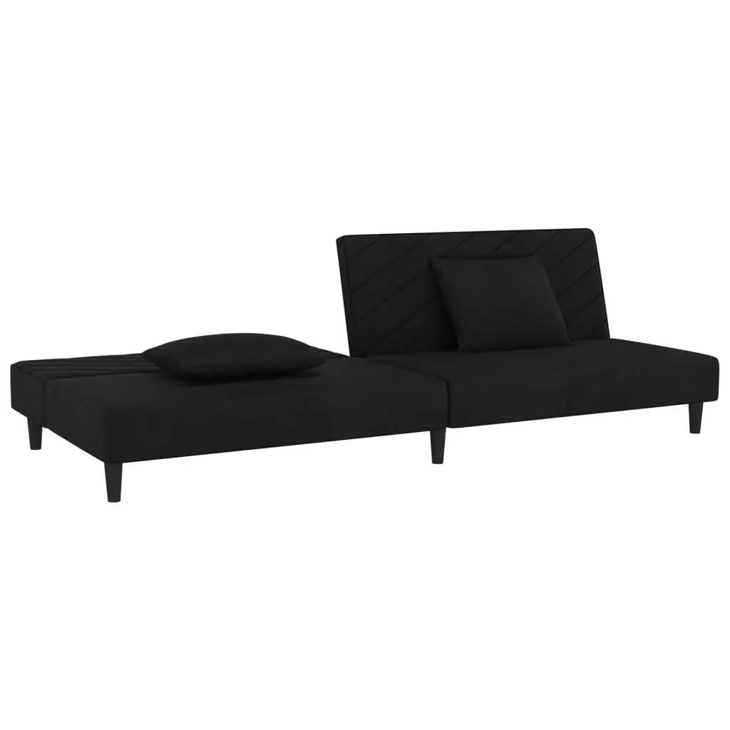 2-Seater Sofa Bed with Two Pillows Black Velvet 375915