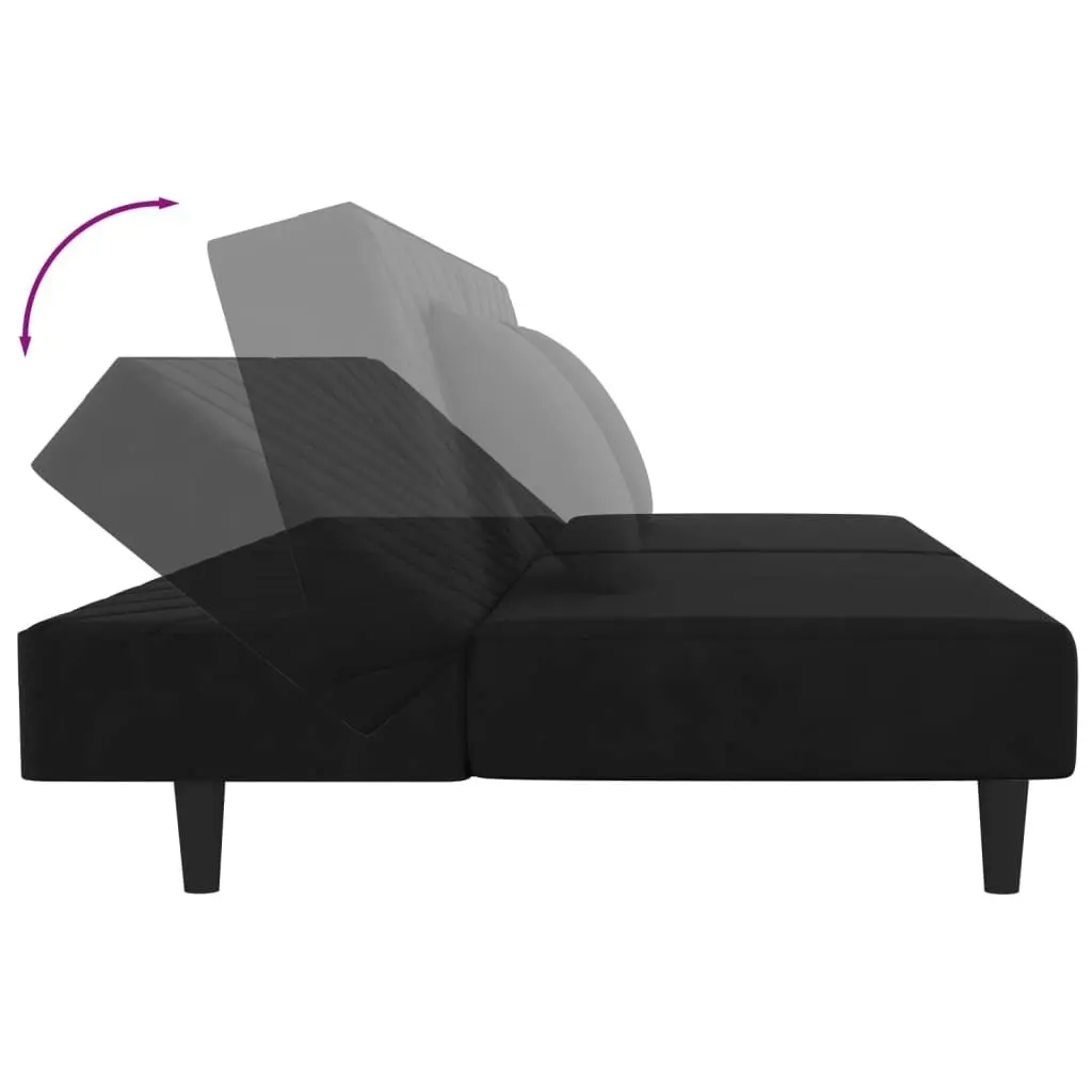 2-Seater Sofa Bed with Two Pillows Black Velvet 375915