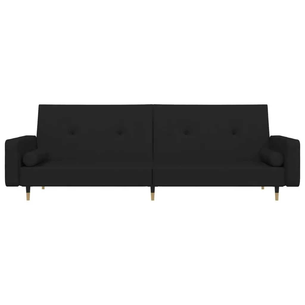 2-Seater Sofa Bed with Two Pillows Black Velvet 375752