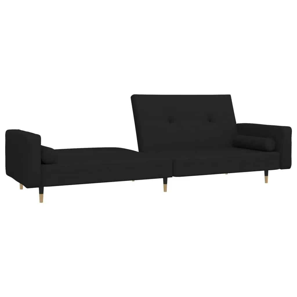 2-Seater Sofa Bed with Two Pillows Black Velvet 375752