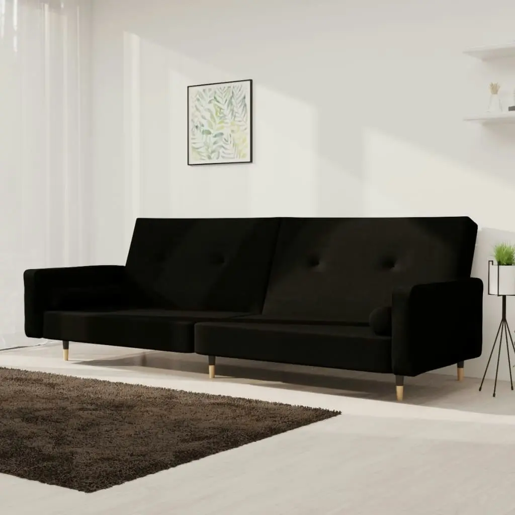 2-Seater Sofa Bed with Two Pillows Black Velvet 375752