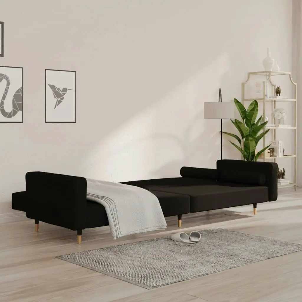 2-Seater Sofa Bed with Two Pillows Black Velvet 375752