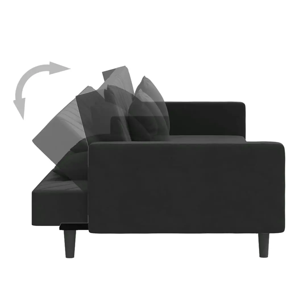 2-Seater Sofa Bed with Two Pillows Black Velvet 375923