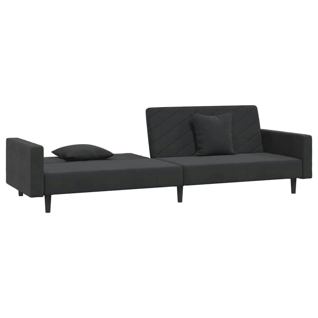 2-Seater Sofa Bed with Two Pillows Black Velvet 375923