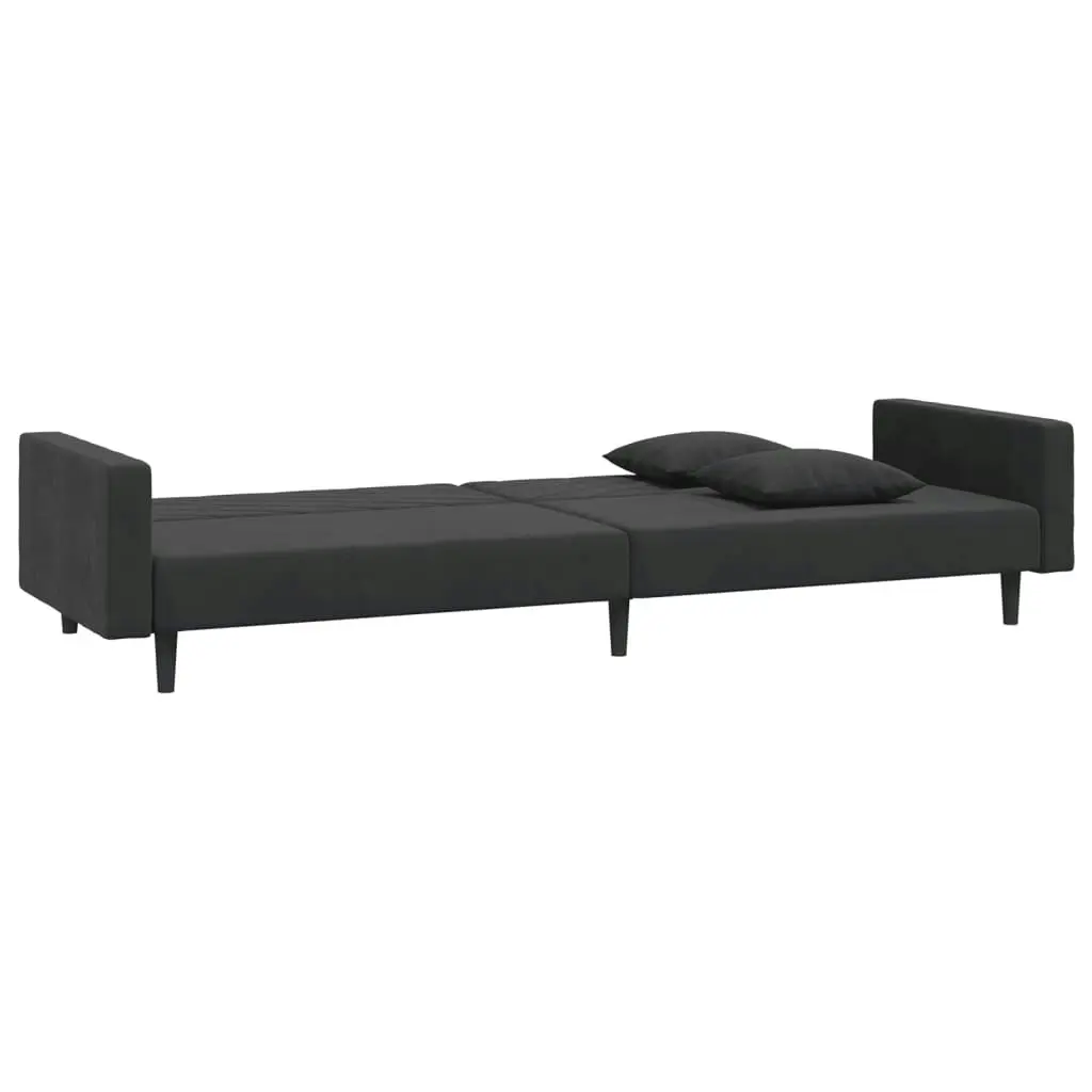 2-Seater Sofa Bed with Two Pillows Black Velvet 375923