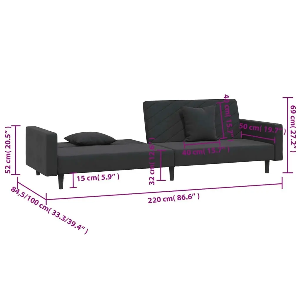 2-Seater Sofa Bed with Two Pillows Black Velvet 375923