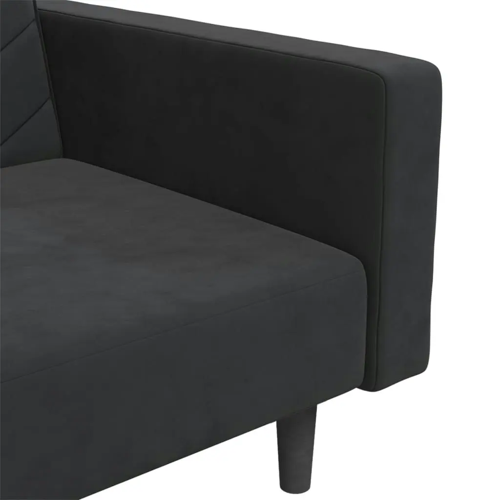 2-Seater Sofa Bed with Two Pillows Black Velvet 375923