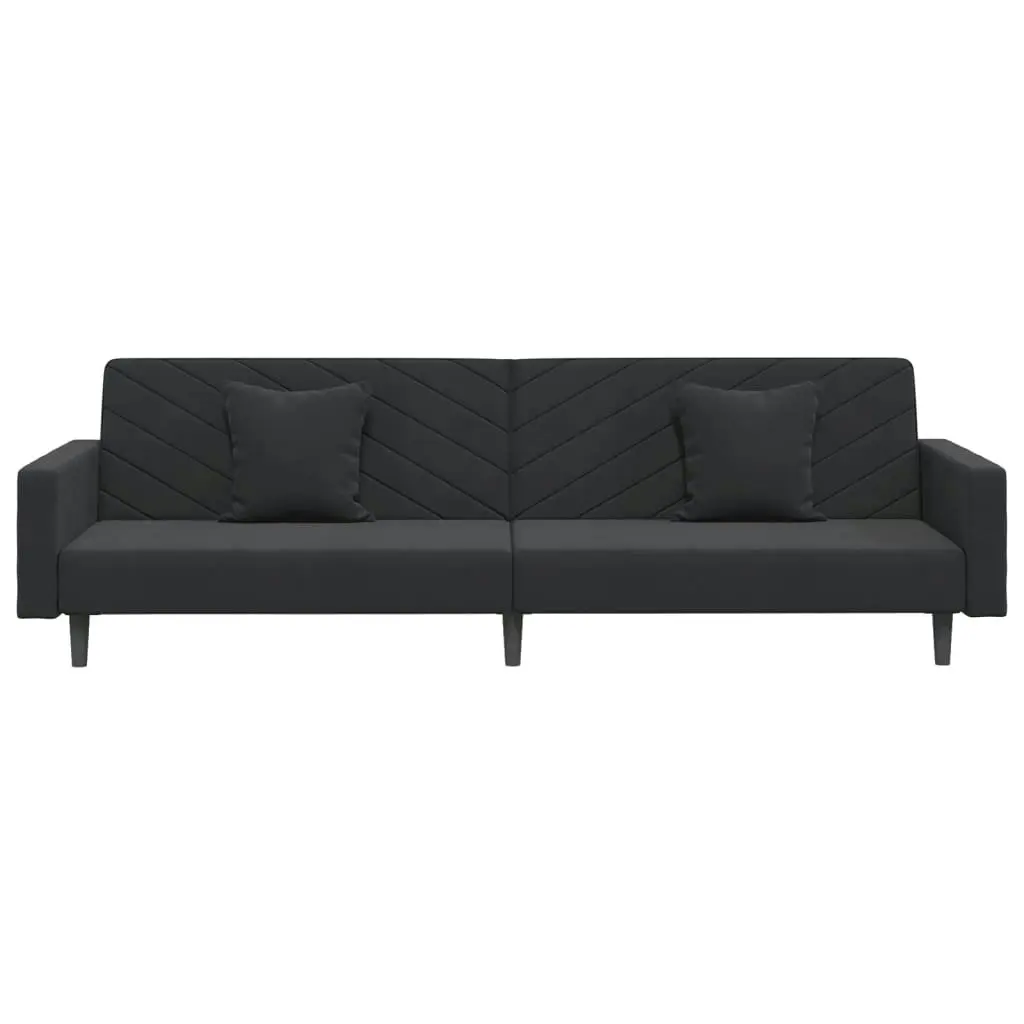 2-Seater Sofa Bed with Two Pillows Black Velvet 375923