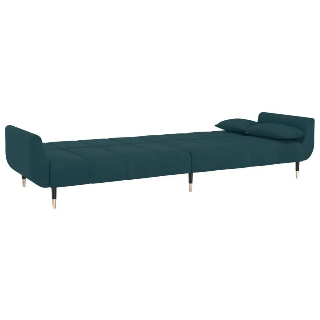 2-Seater Sofa Bed with Two Pillows Blue Velvet 337581