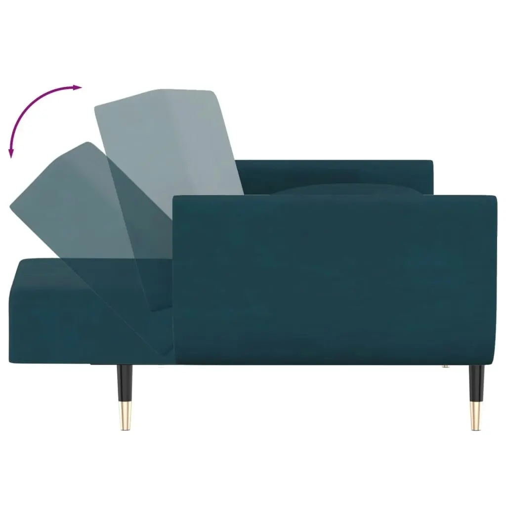 2-Seater Sofa Bed with Two Pillows Blue Velvet 337581