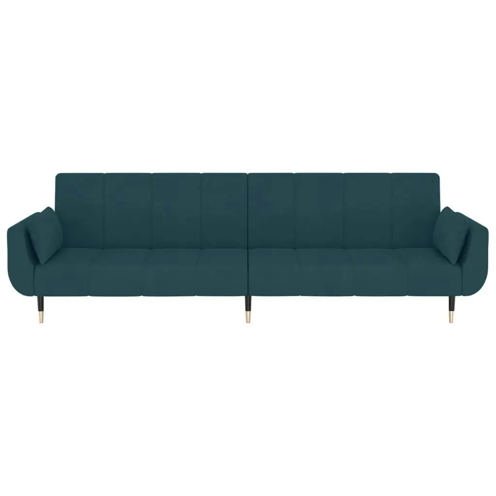 2-Seater Sofa Bed with Two Pillows Blue Velvet 337581