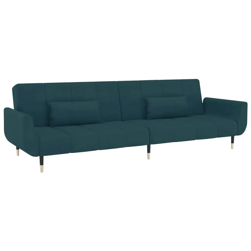 2-Seater Sofa Bed with Two Pillows Blue Velvet 337581