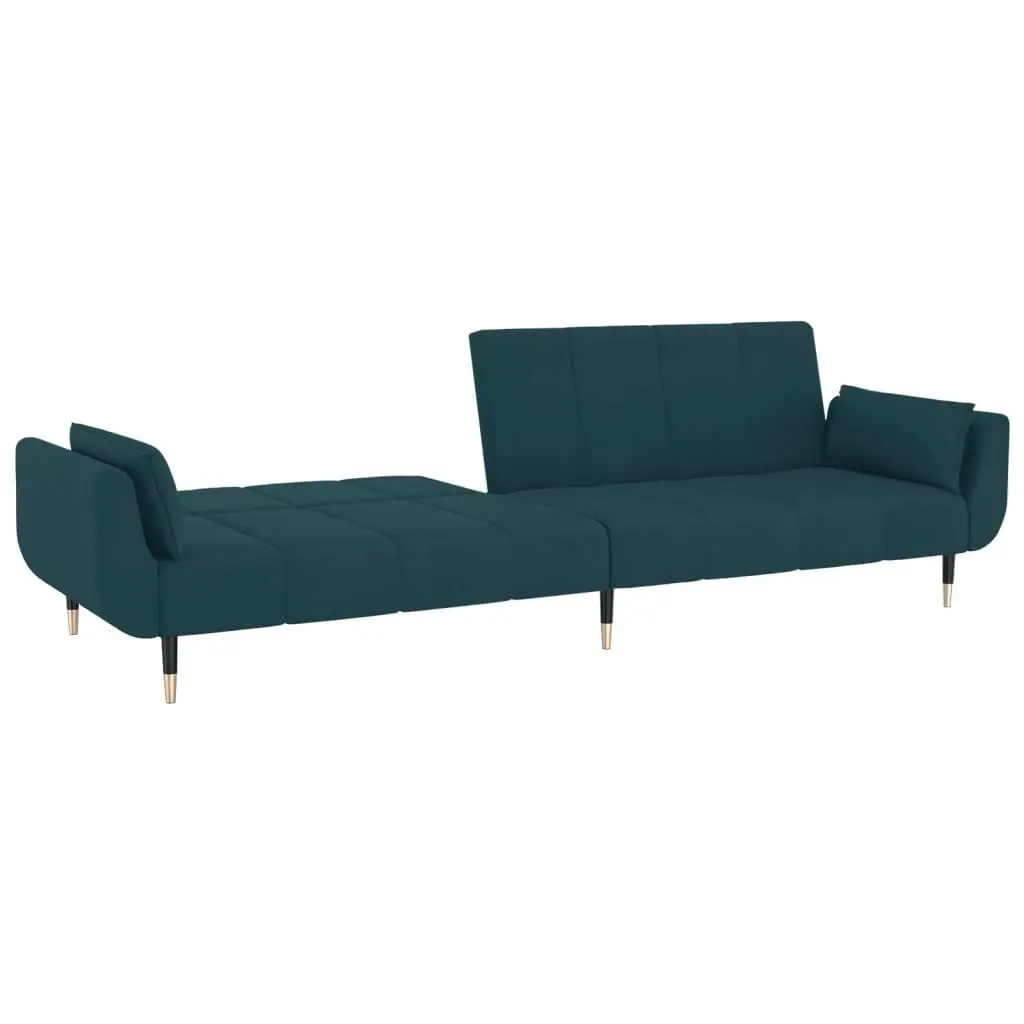 2-Seater Sofa Bed with Two Pillows Blue Velvet 337581