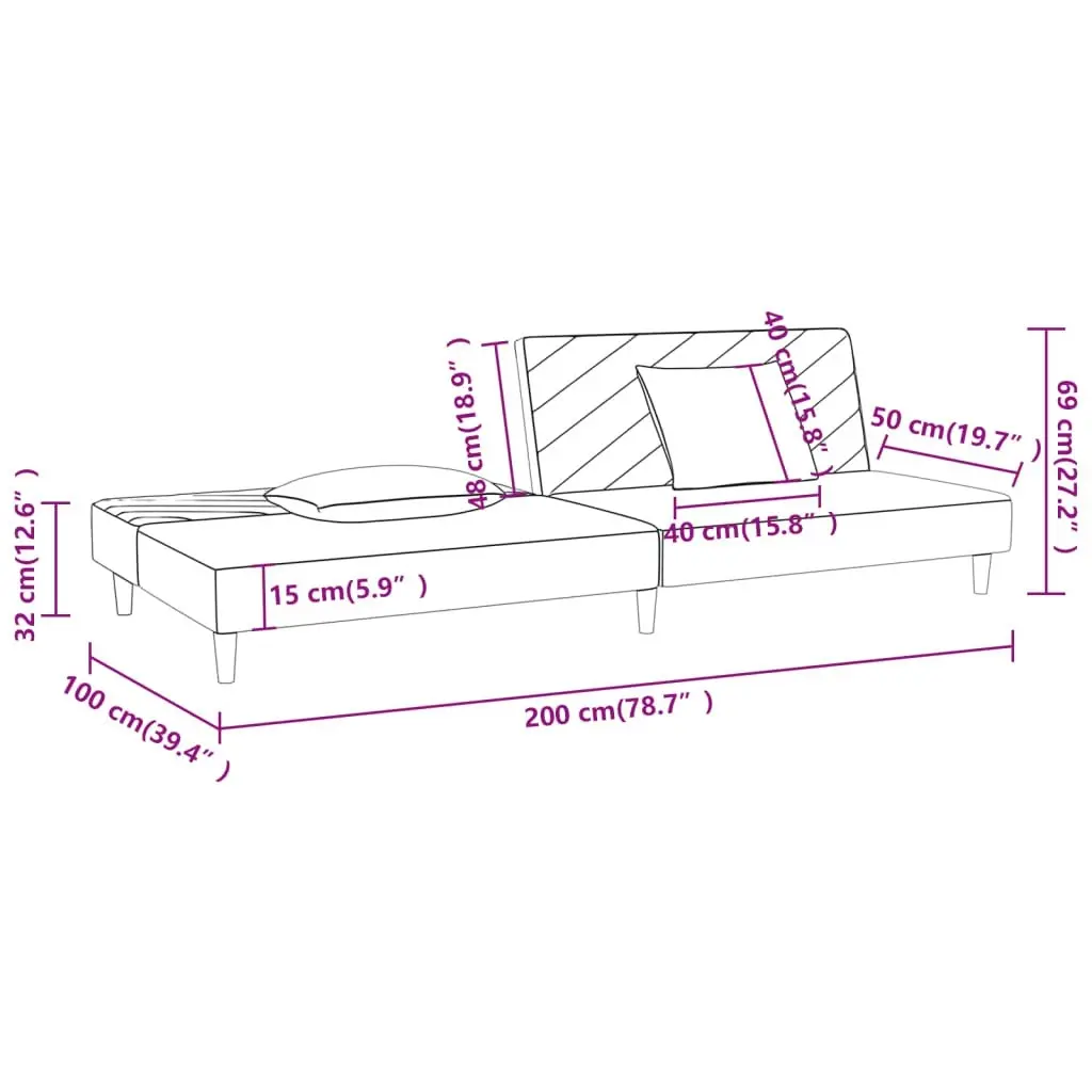 2-Seater Sofa Bed with Two Pillows Dark Grey Fabric 337593