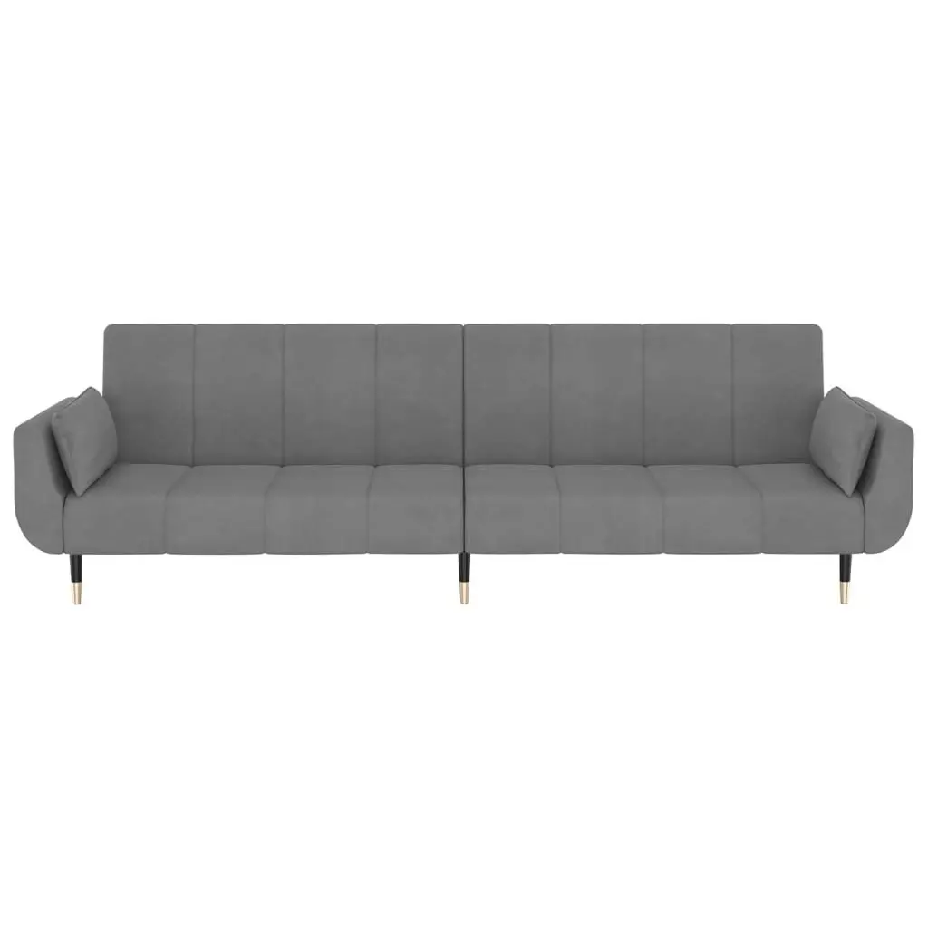 2-Seater Sofa Bed with Two Pillows Light Grey Velvet 337582