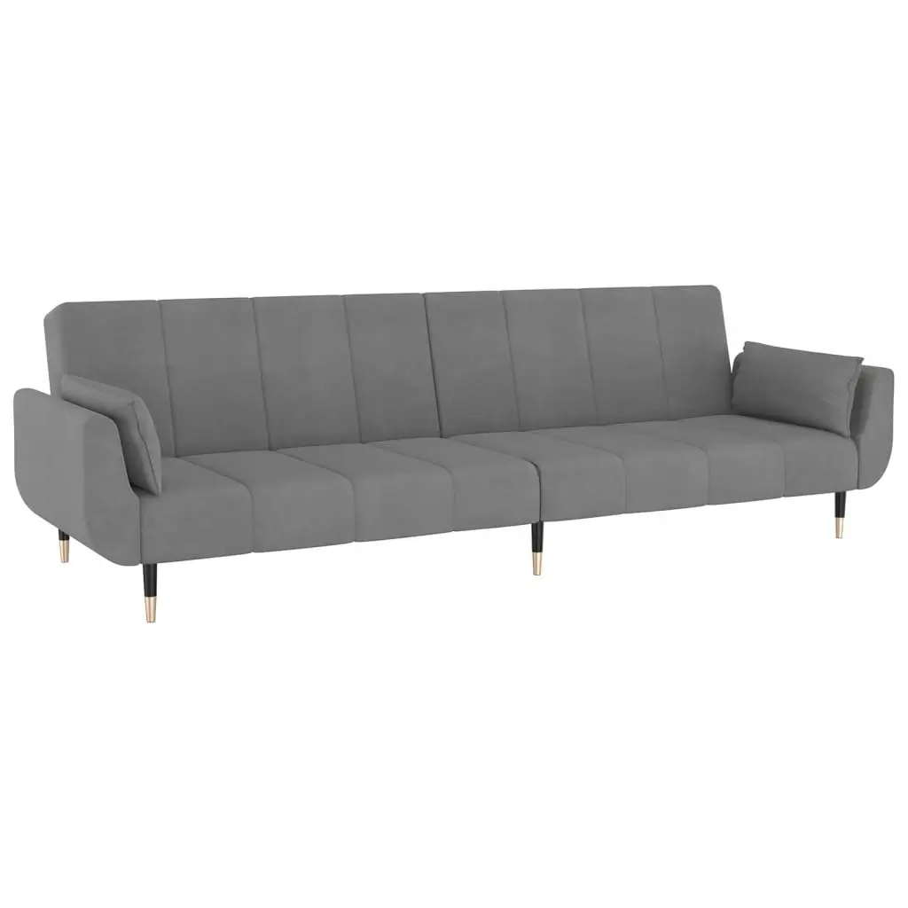 2-Seater Sofa Bed with Two Pillows Light Grey Velvet 337582