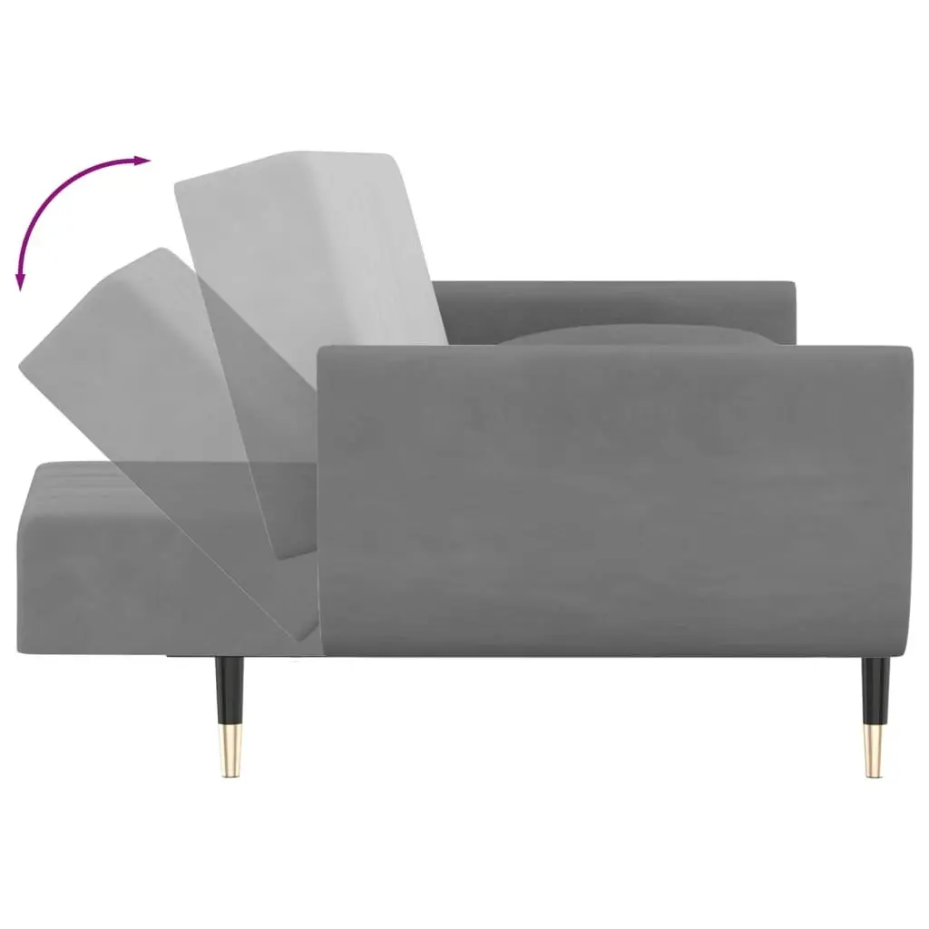 2-Seater Sofa Bed with Two Pillows Light Grey Velvet 337582