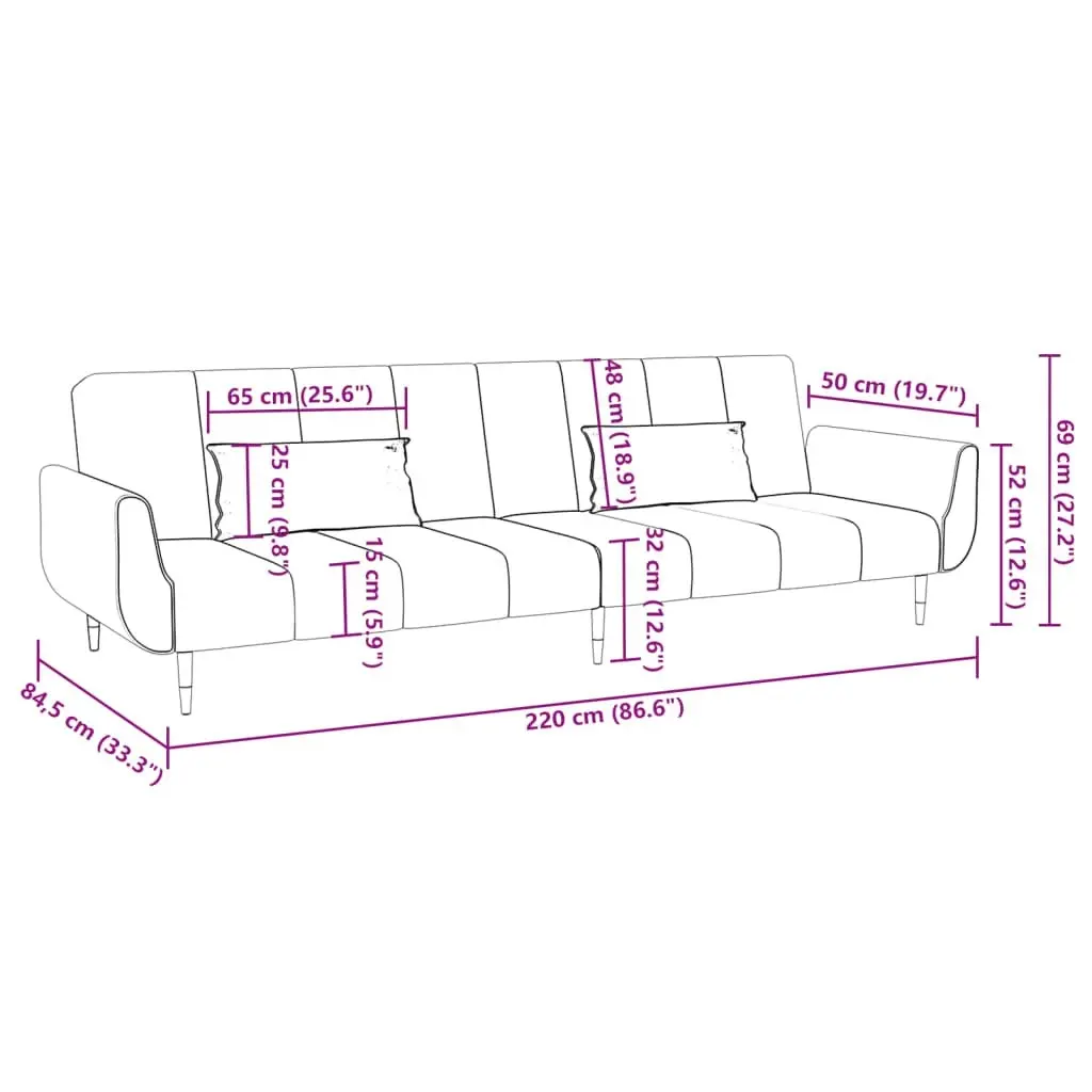 2-Seater Sofa Bed with Two Pillows Light Grey Velvet 337582