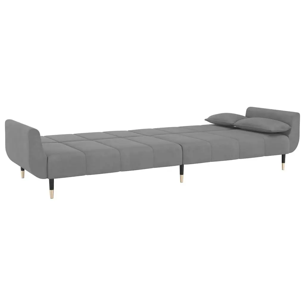 2-Seater Sofa Bed with Two Pillows Light Grey Velvet 337582