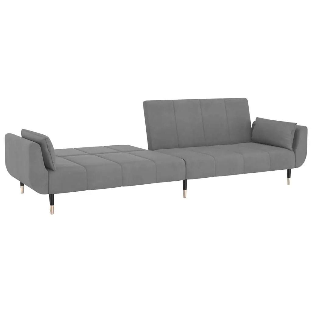 2-Seater Sofa Bed with Two Pillows Light Grey Velvet 337582