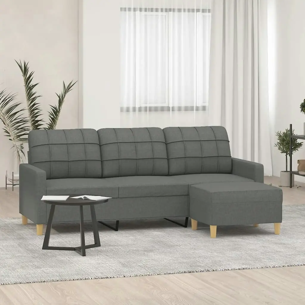 3-Seater Sofa with Footstool Dark Grey 180 cm Fabric 3201002