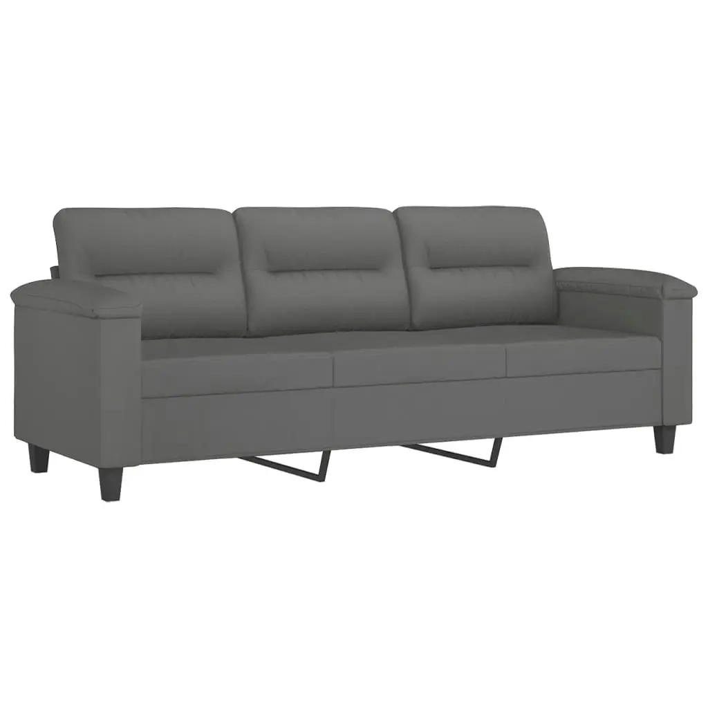 3-Seater Sofa with Footstool Dark Grey 180 cm Microfibre Fabric 3201233