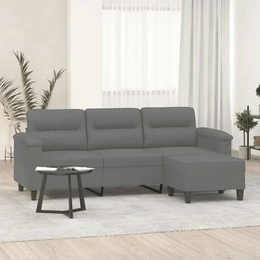 3-Seater Sofa with Footstool Dark Grey 180 cm Microfibre Fabric 3201233