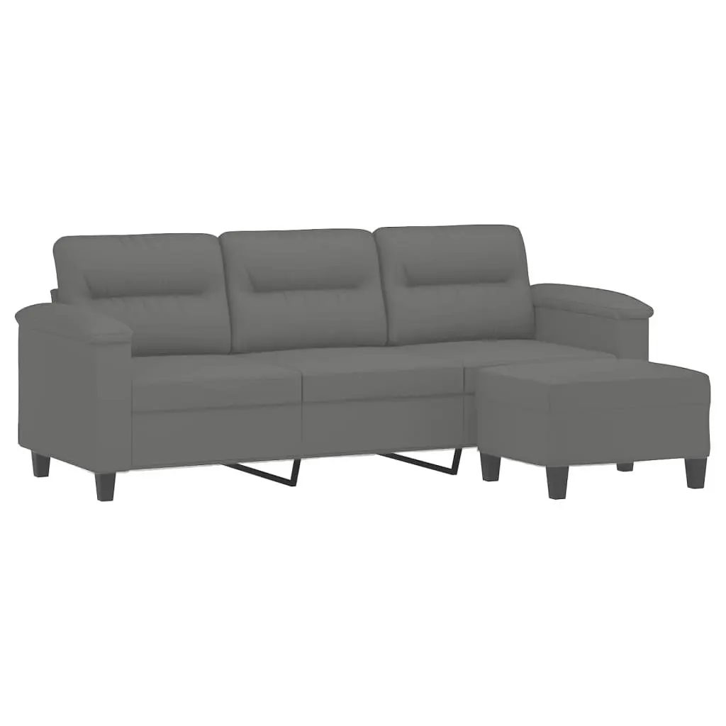 3-Seater Sofa with Footstool Dark Grey 180 cm Microfibre Fabric 3201233