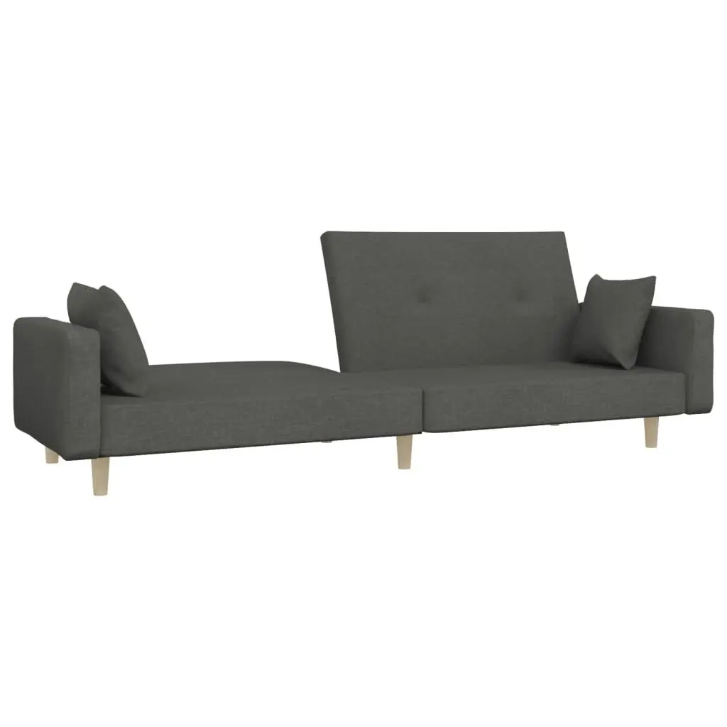 2-Seater Sofa Bed with Two Pillows Dark Grey Fabric 375742