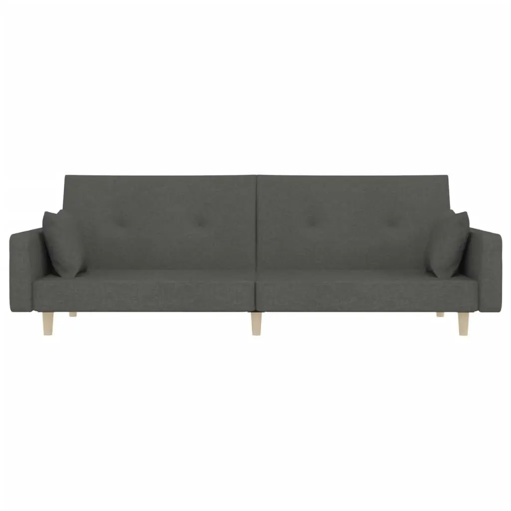 2-Seater Sofa Bed with Two Pillows Dark Grey Fabric 375742